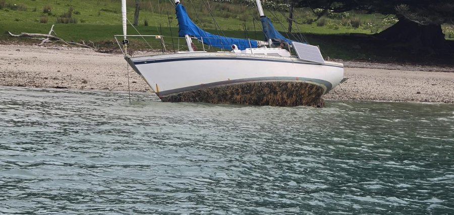 The 32-foot ketch had dragged its anchor at around 3am and gone ashore in Woolshed Bay.