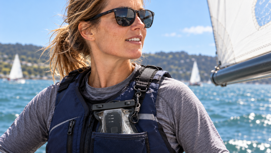 The AquaGPS RX race tracker can be placed anywhere on the boat, or on the body. The unit provides event tracking & reporting to the second