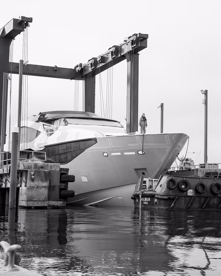 The Sunseeker 134 Superyacht arrived in Poole following the successful completion of the first phase of construction in Portland.