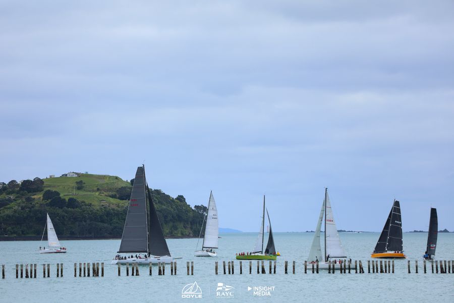 The fleet lingers at the start of the 2026 Roy McDell Memorial Race.