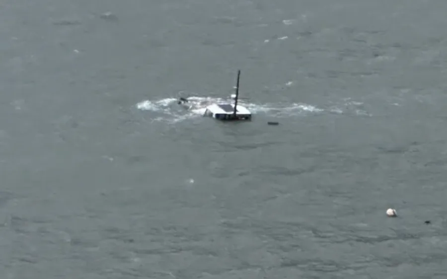The 12.5 metre boat had a dog on board that was recovered safely and returned to its owner. Photo- Supplied : Canterbury Regional Council