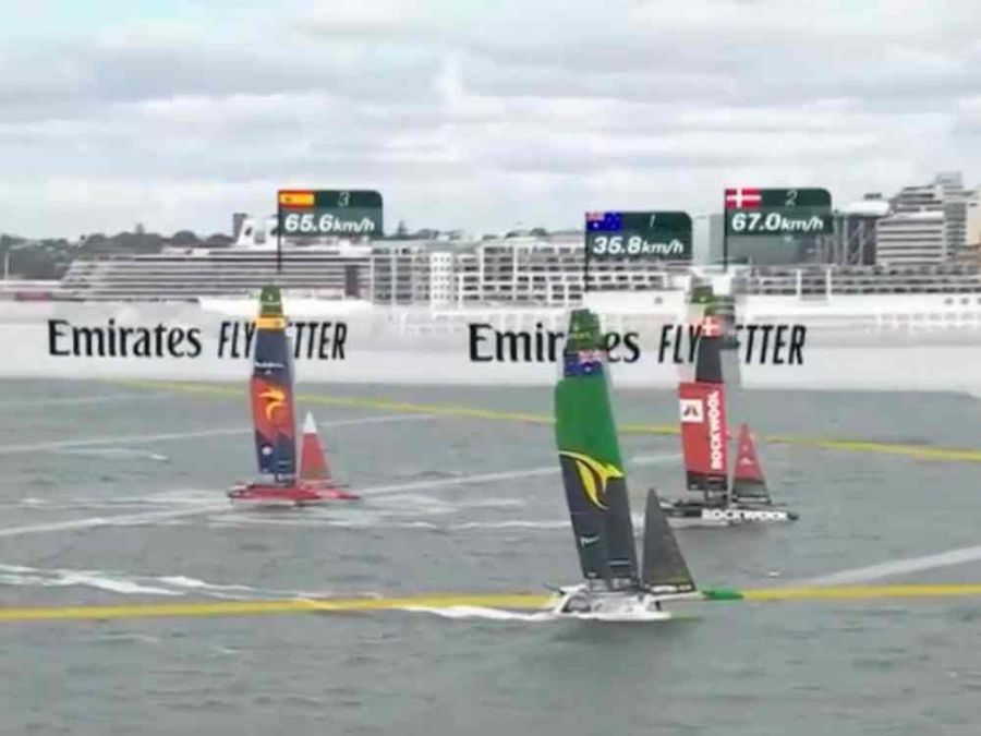 The fleet races, with Australia in the lead / SailGP