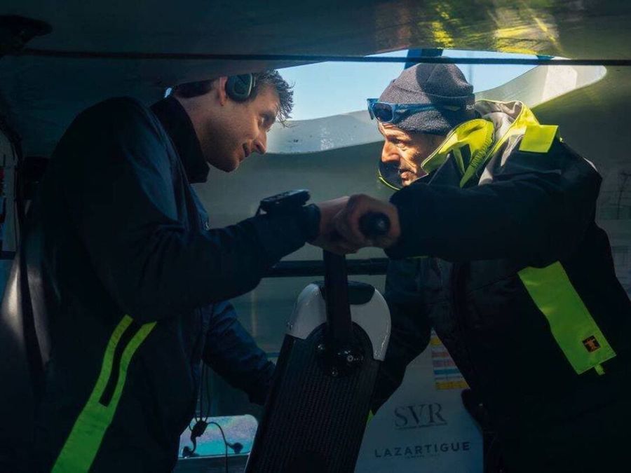 Tom Laperche and Franck Cammas on board Trimaran SVR Lazartigue