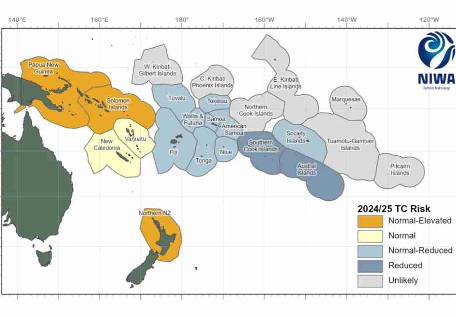 Tropical cyclone risk for the 2024-25 season. Photo credit : NIWA