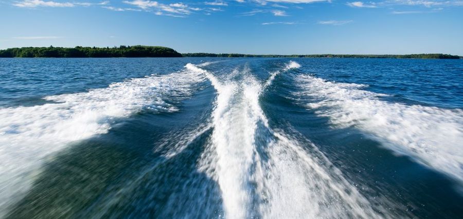 Wake from a powerboat