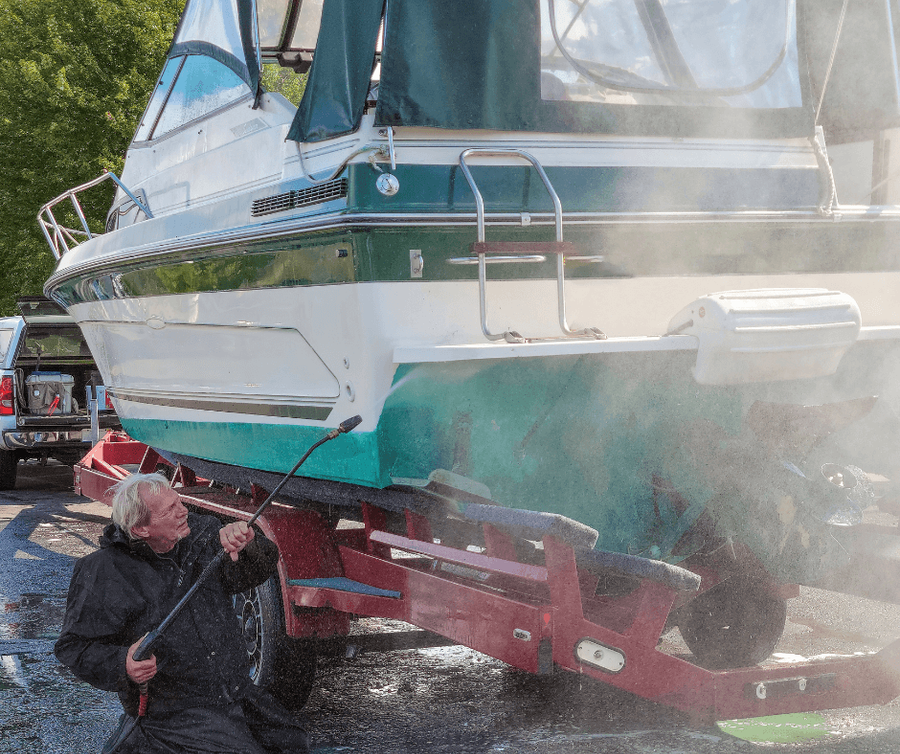 Wash your boat with a high pressure hose