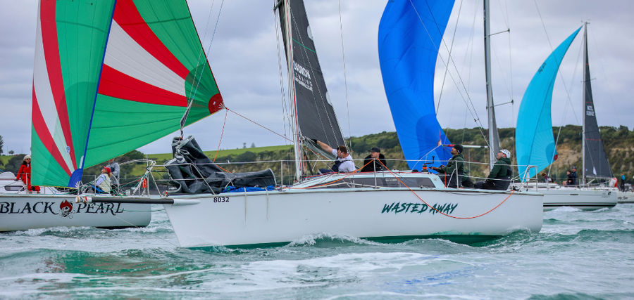 Wasted Away, Luke Judge's 1992 Ross 930, at the start of the 2026 Roy McDell Yacht Race.