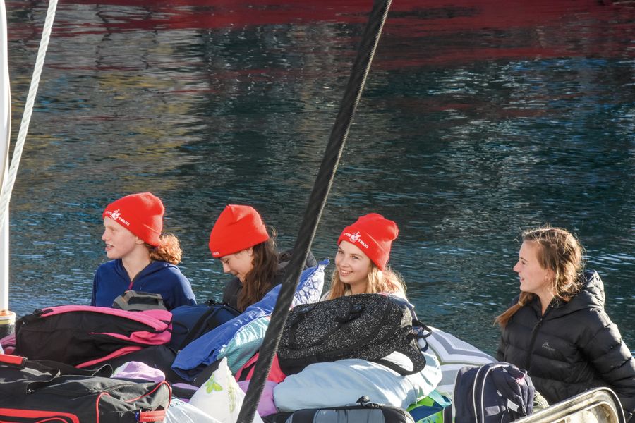 Another group of nervous but excited school students come aboard ahead of a five-day student team adventure