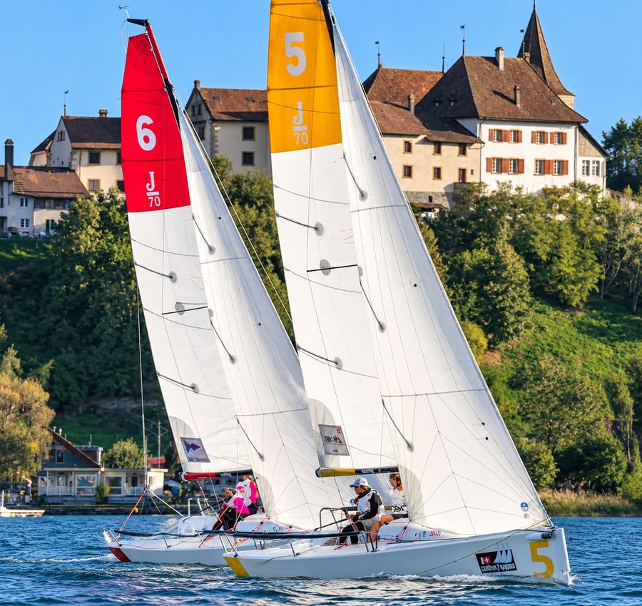 Action from the J70 Swiss HeidiCup women's event as Oberhofen fight for the win.