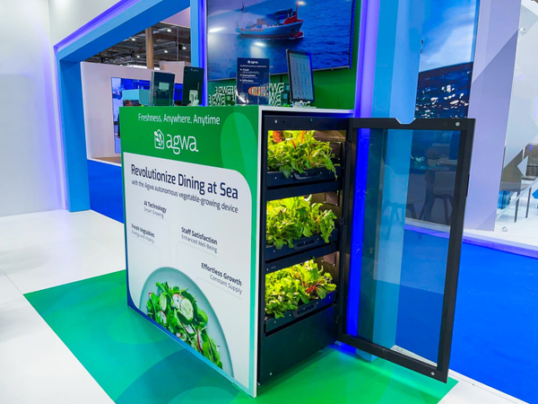 About the size of a Coke Fridge In The Service Station, Agwa's AI grows Fresh Vege Onboard Container Ships