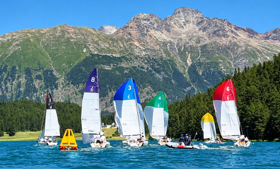 Luzern celebrates after clinching the Swiss J/70 title, with Bielersee left windless on the final day