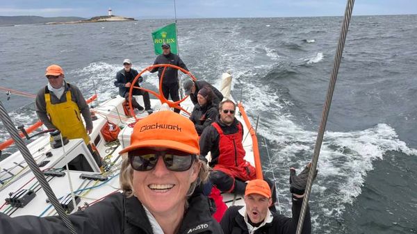 Clockwork approaching the finish line of the 2025 Sydney Hobart.
