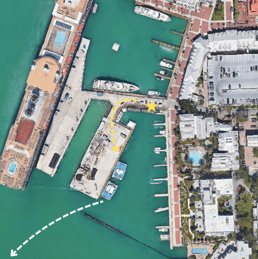Aerial view of Fury Watersports and the ferry dock behind Opal Key Resort in Key West