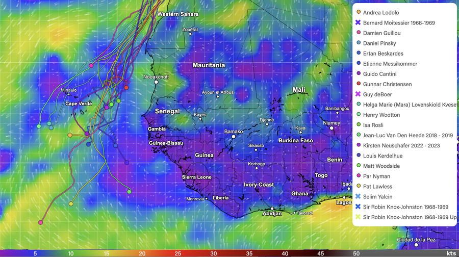 Wind map and yacht positions