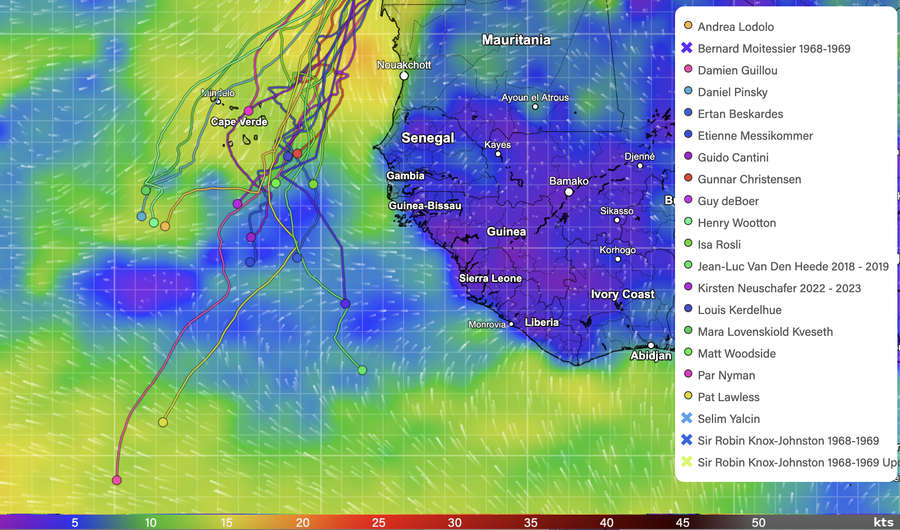 Wind map and yacht positions