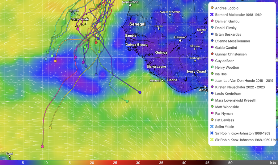 Wind map and yacht positions