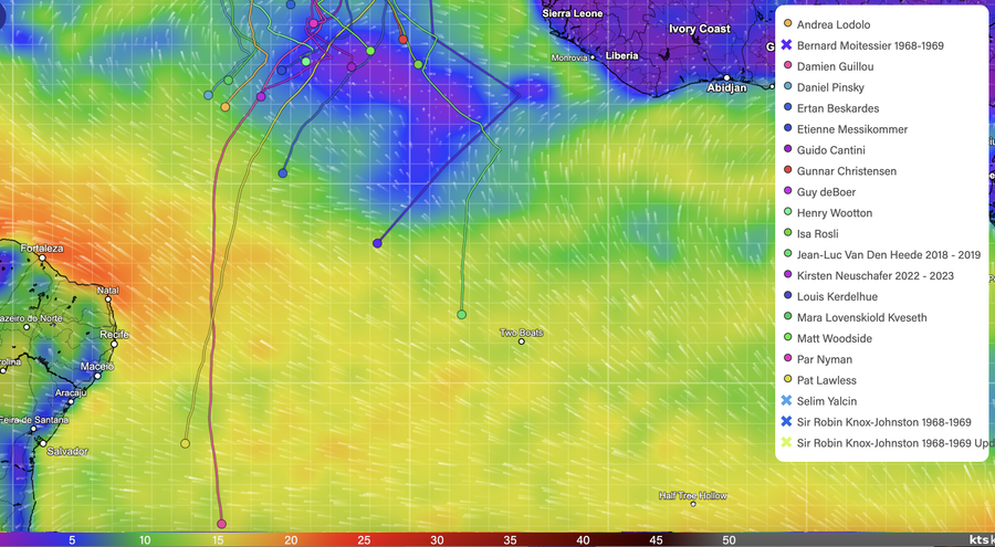 Wind map and yacht positions