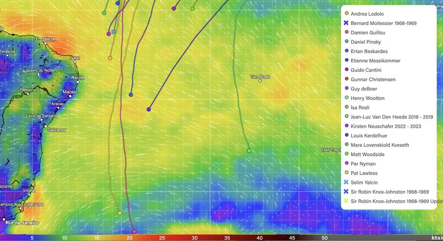 Wind map and yacht positions