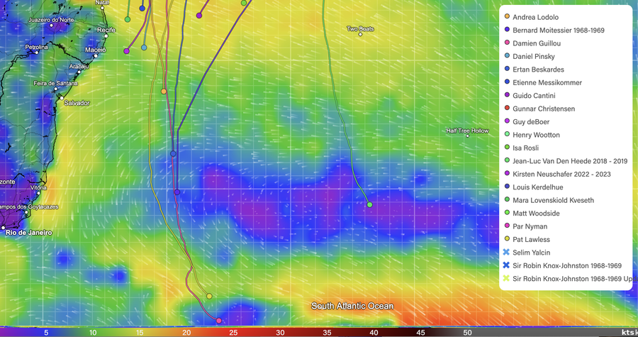 Wind map and yacht positions