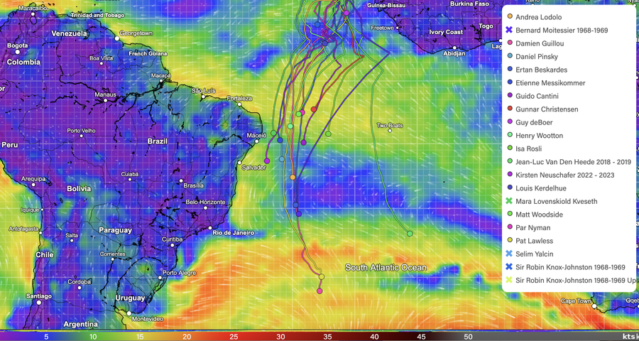 Wind map and yacht positions