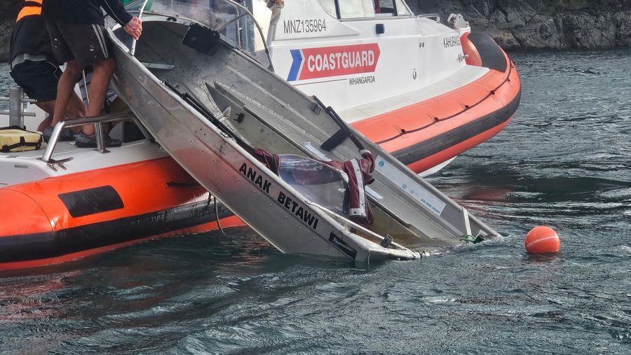 Police and Coastguards have spent this afternoon recovering this dingy Picture Credit NZ Police