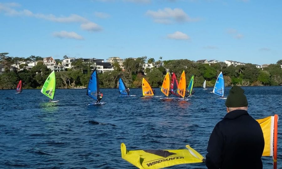 The first ever Windsurfing Lt New Zealand Winter Series event held June 22nd, 2025 // Phot credit: Ian MacLeod / Auckland Windsurfing Association / Facebook