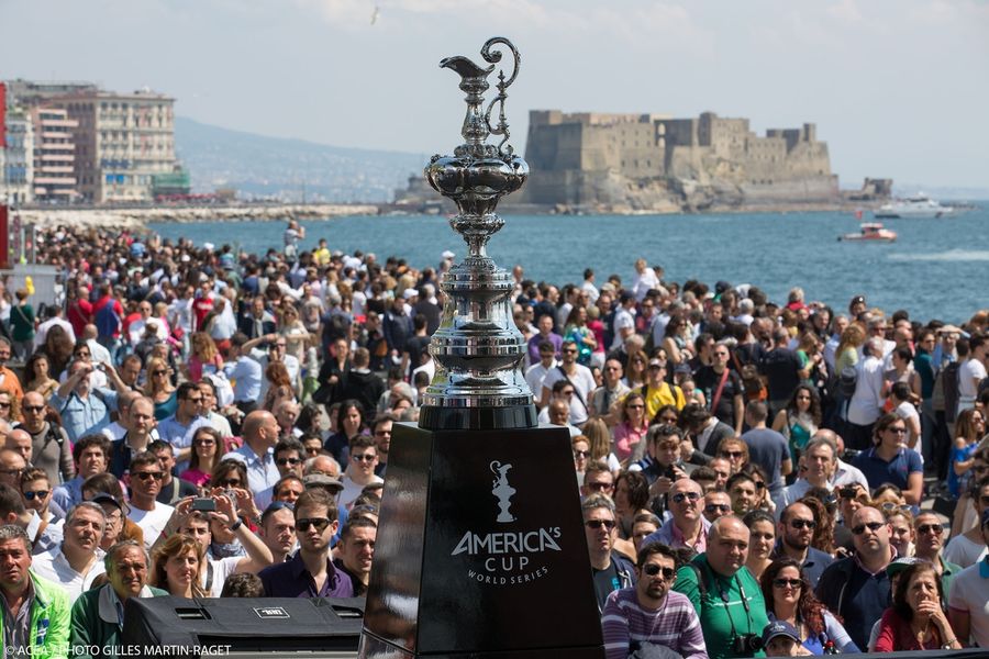 Racing on the water off Naples during day three of the America's Cup World Series, April 2013.