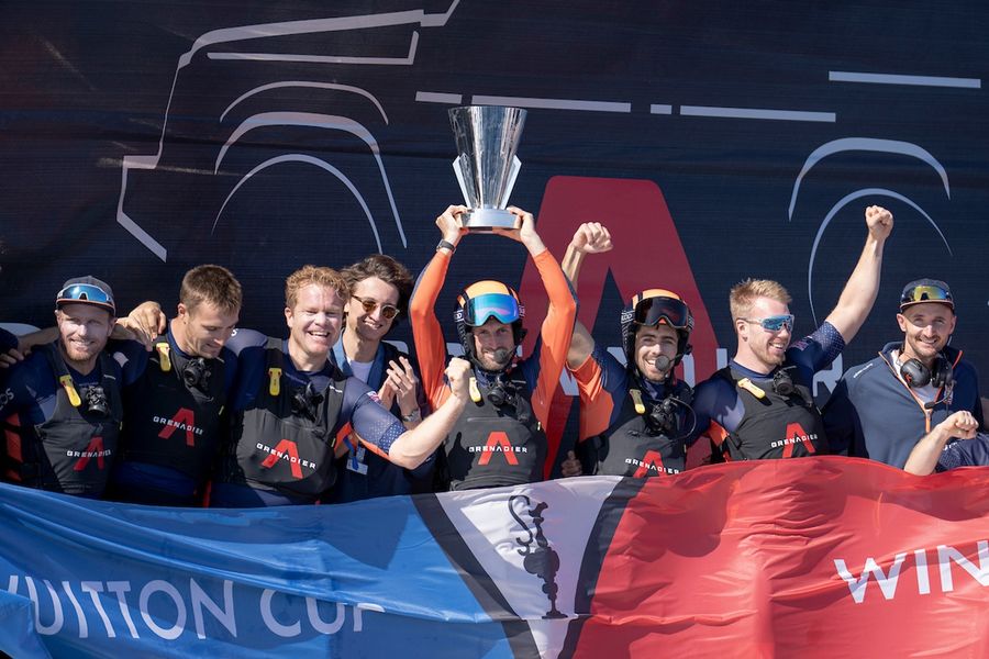 INEOS Britannia in action during Race Day 7 of the Louis Vuitton Cup Final on 4 October 2024.