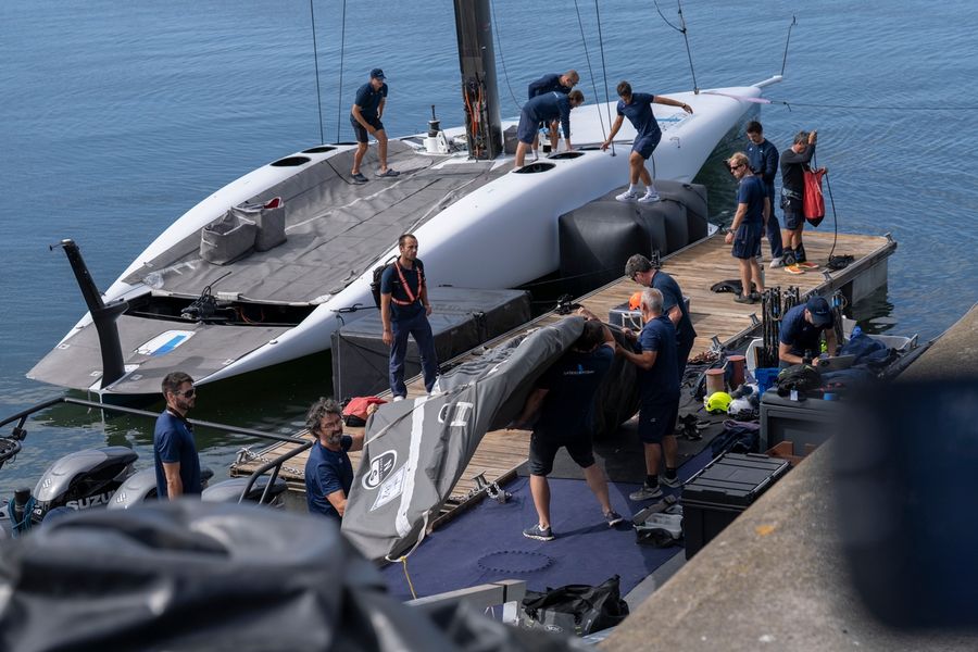 La Roche Posay Racing Team's AC75 on the water off Lorient during their short-lived debut campaign.
