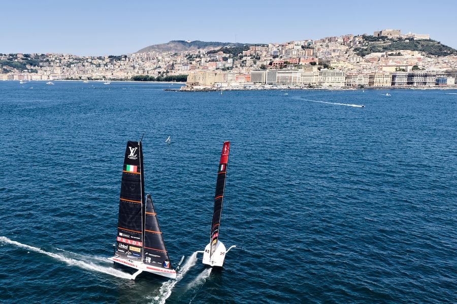 Luna Rossa's AC40 crew fine-tune their boat during a Naples training session on 3 July 2026.