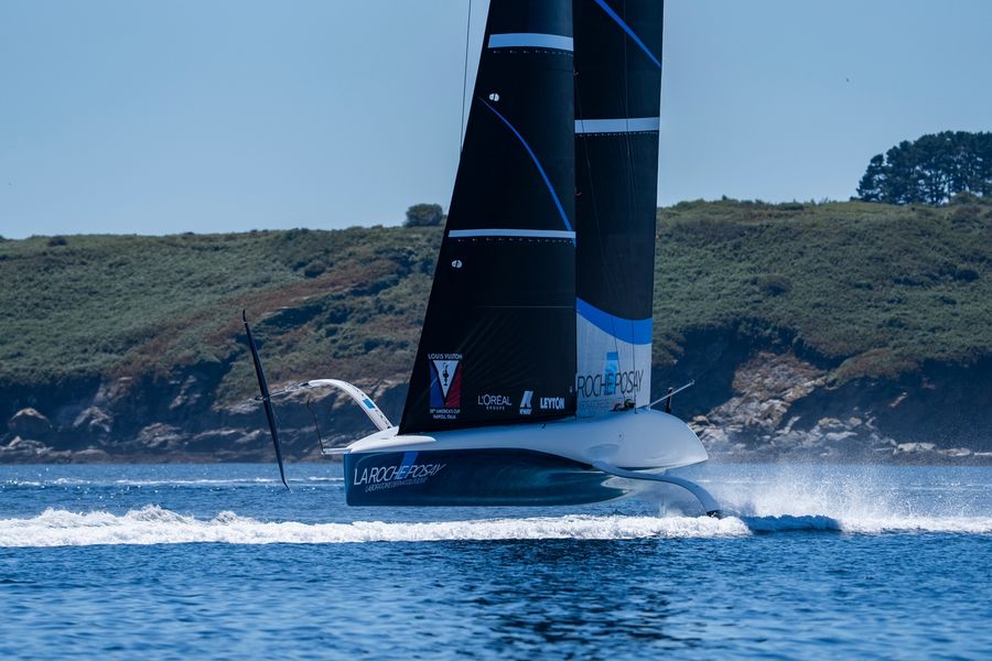 La Roche Posay Racing Team on the water during another day of America's Cup recon training. Pierre Bouras / America's Cup