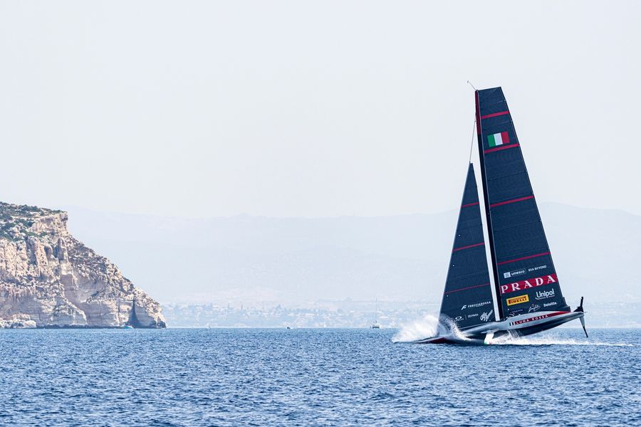 Luna Rossa in action during AC38 testing.