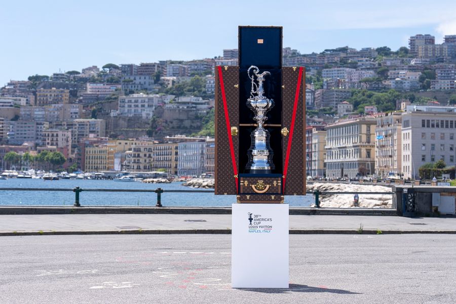 The America's Cup trophy on display in Naples, 27 May 2025.