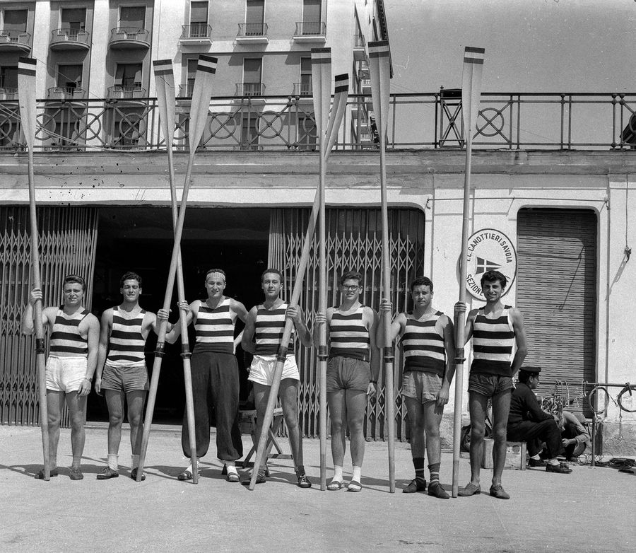 Rowing regattas at the Circolo del Remo e della Vela Italia, Naples, November 1953.