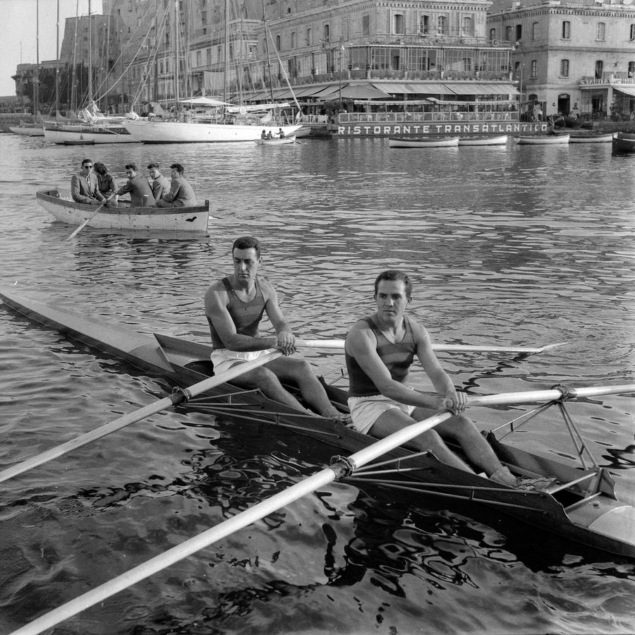 Rowing regattas at the Circolo del Remo e della Vela Italia, Naples, November 1953.