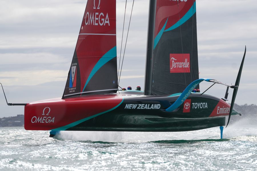 Emirates Team New Zealand's AC75 Taihoro during America's Cup Recon, Day 23, 12 August 2026.