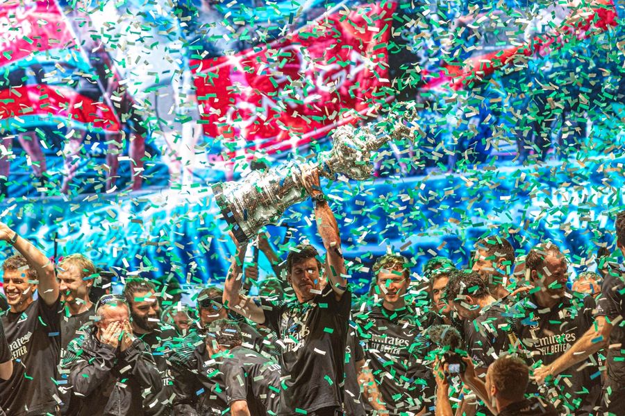 19 October 2024: Emirates Team New Zealand celebrate winning the Louis Vuitton 37th America's Cup at the prizegiving.