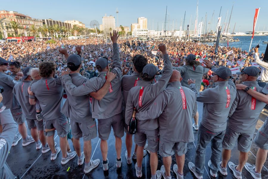 24 May 2026, Louis Vuitton 38th America's Cup: Luna Rossa Team celebrates victory at the Preliminary Regatta Sardinia prizegiving.