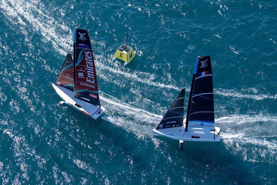 Action from race day 2 of the Louis Vuitton 38th America's Cup Preliminary Regatta in Sardinia, 23 May 2026.