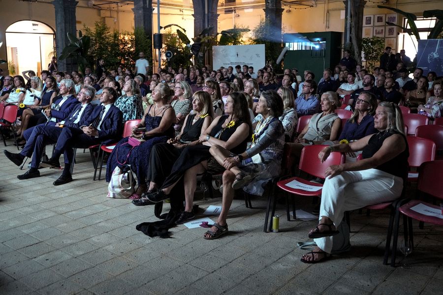 The Naples crowd enjoys the Mighty Mary screening at Foqus Foundation during the 38th America's Cup Preliminary Regatta, 21 September 2026.