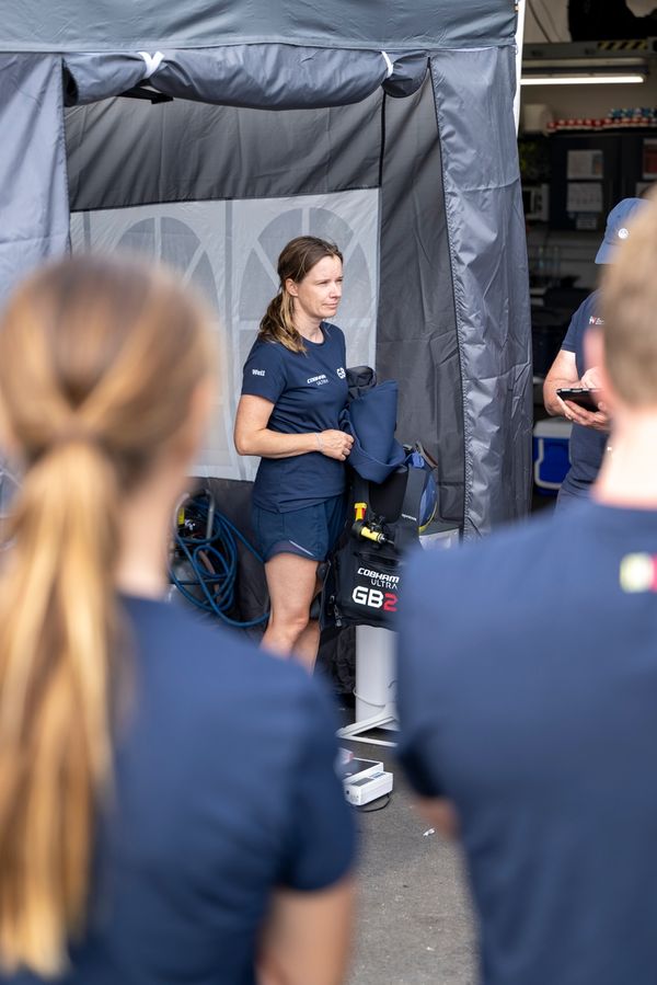 Hannah Mills of COBHAM-ULTRA GB2 takes part in crew weigh-in at Nisida ahead of the Naples Preliminary Regatta.