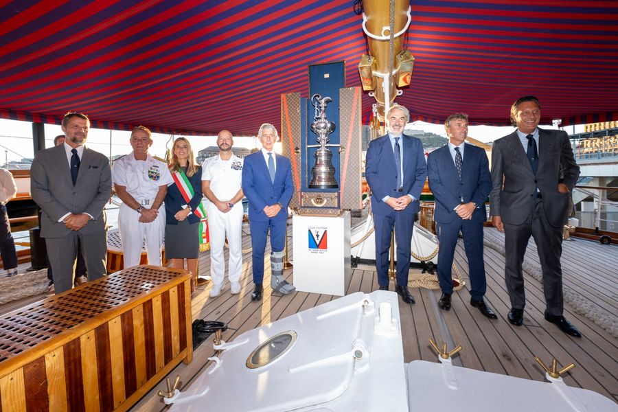 America's Cup teams gather aboard the tall ship Amerigo Vespucci during their visit to Naples on 23 September 2026.