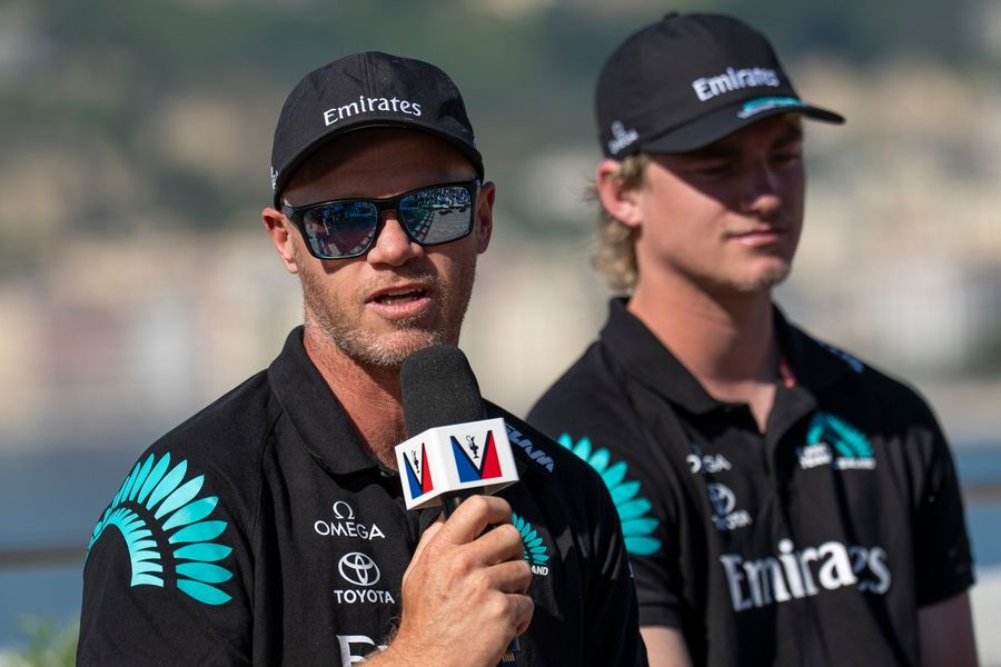 Nathan Outteridge and Jake Pye lead Emirates Team New Zealand's charge during the Naples preliminary regatta, 24 September 2026.