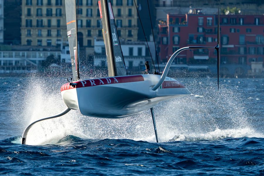 Luna Rossa Team 2 in action on Race Day 1 of the Louis Vuitton 38th America's Cup Preliminary Regatta in Naples, 25 September 2026.