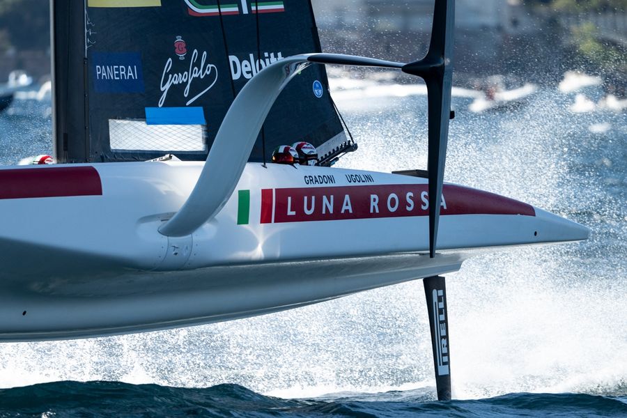 Luna Rossa Team in action on Race Day 2 of the Louis Vuitton Preliminary Regatta in Naples, 26 September 2026.