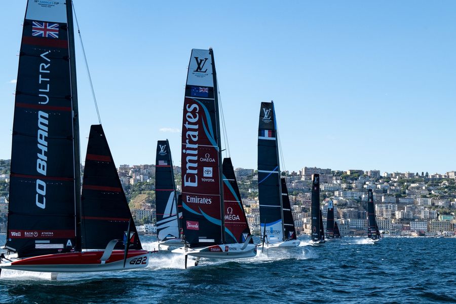 The fleet battles it out on Race Day 2 of the Louis Vuitton Preliminary Regatta in Naples, 26 September 2026.
