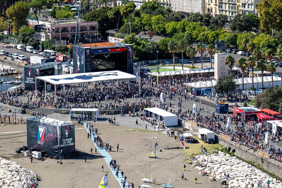 Crowds pack the Race Village during the Louis Vuitton Preliminary Regatta in Naples, 26 September 2026.