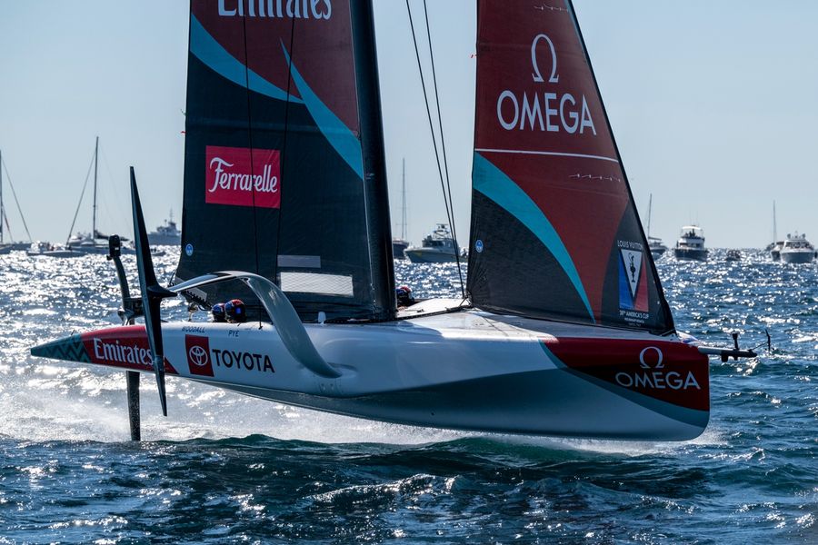 Emirates Team New Zealand on Race Day 2 of the Louis Vuitton 38th America's Cup Preliminary Regatta in Naples, 26 September 2026.