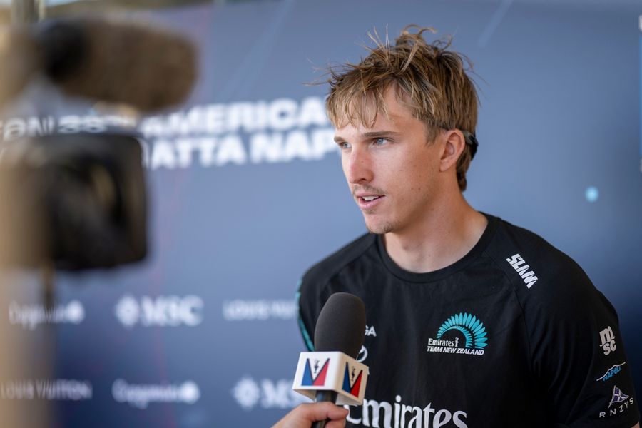 Behind the scenes in the mixed zone at the Louis Vuitton Preliminary Regatta in Naples, 26 September 2026.