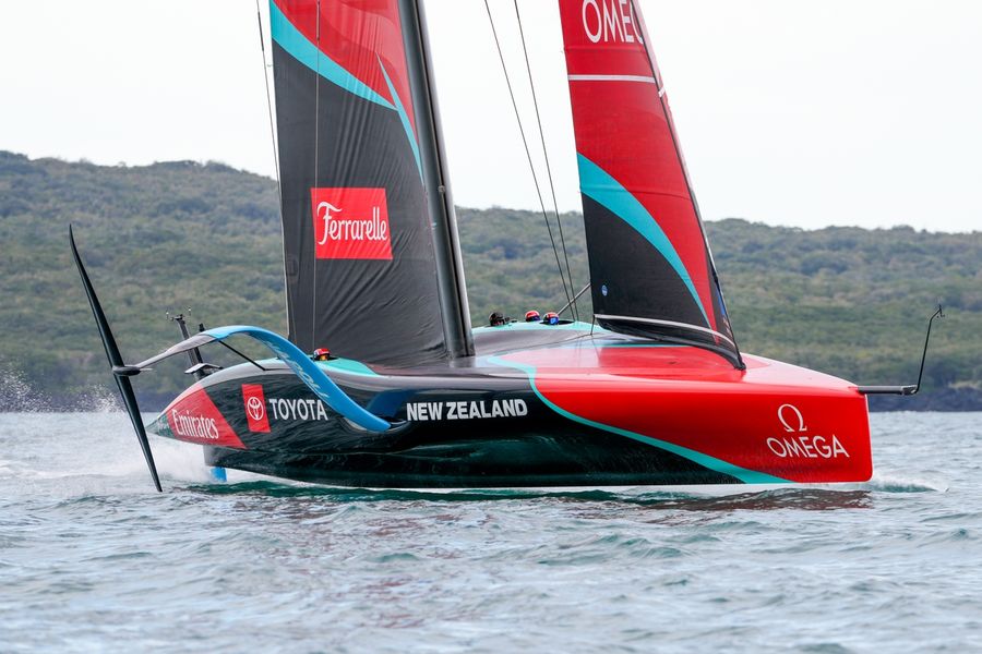 Emirates Team New Zealand's Taihoro out on the water during America's Cup recon on day 21, 8 August 2026.